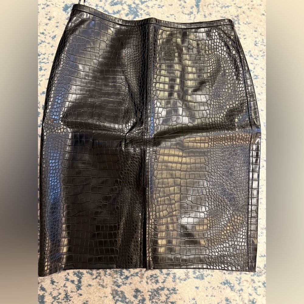 J. Crew Black Croc-Textured Pencil Skirt